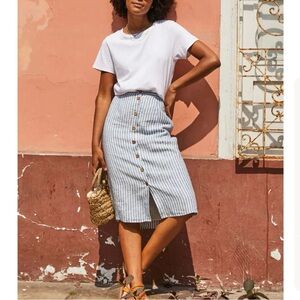 faherty whitley skirt - blue low tide stripped linen skirt - women M